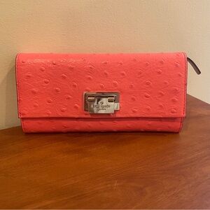 Kate Spade Coral Ostrich embossed Wallet- perfect for summer